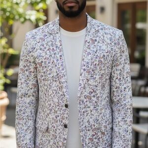 Men's White Floral Blazer